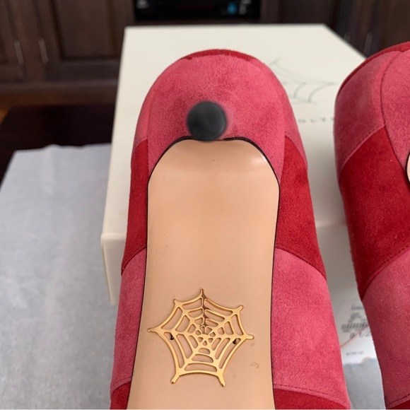 Charlotte Olympia DESIREE IN STRIPES Suede Pumps Rouge/Dark Pink SZ 8.5/EU 38.5 - Picture 9 of 14